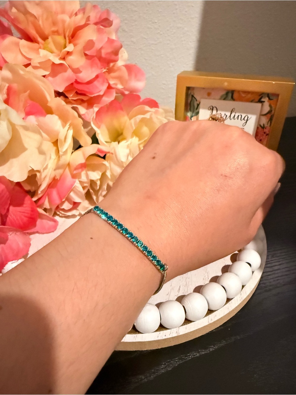 Djoy 925 Sterling Silver Blue Crystal Adjustable Tennis Bracelet